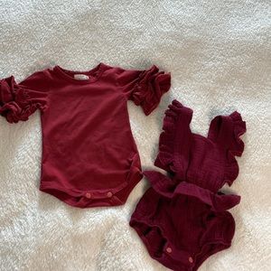 Opal Bundle of Red Onesie with Ruffles and Red Ruffled Romper with Bows 18-24 M